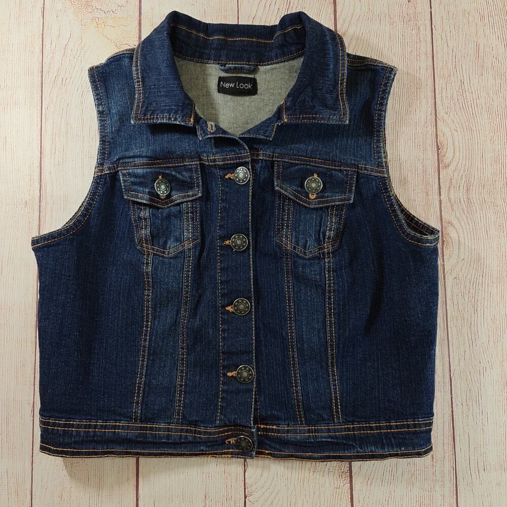 New Look dark blue denim crop vest